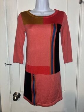 Vero Moda Coral Pink and Black Colorblock Stripe Knit Dress